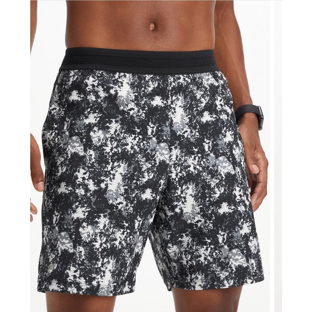 Fabletics Fundamental Lined 7" Shorts XXL Men Black Speckle Print Pocket Stretch